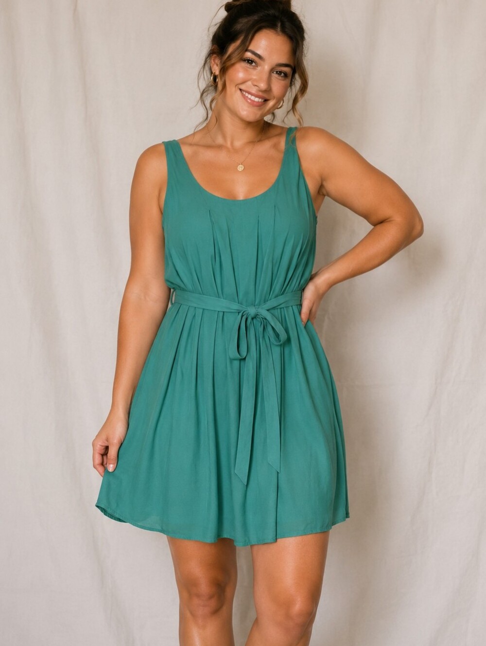 Summer Dress, Gap, Bright Meadow Green Swing Dress, Belted With Pockets Medium